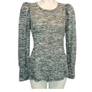 Chenault Marled Gray Scoop Neck Puff Shoulder Sweater